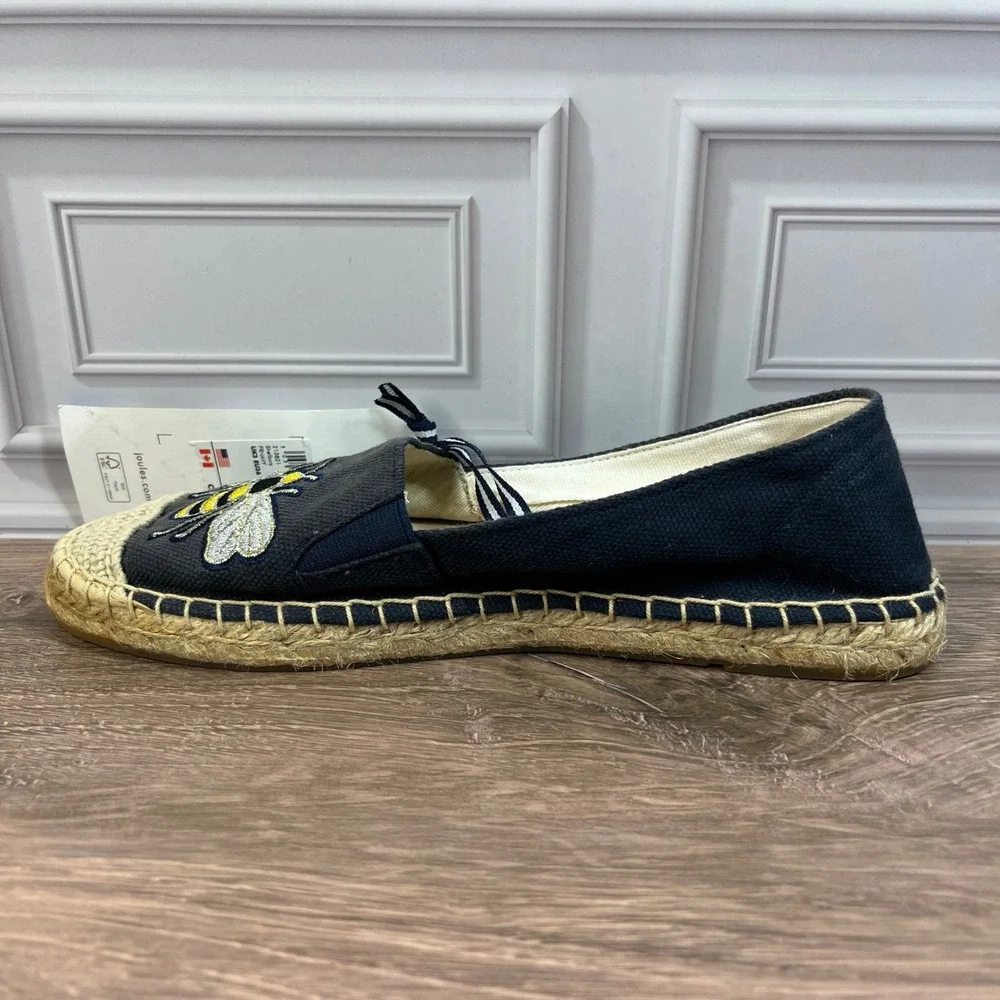 Joules Shelbury Espadrilles Womens Navy Blue Embroidered Bee Canvas Flats 5 NEW